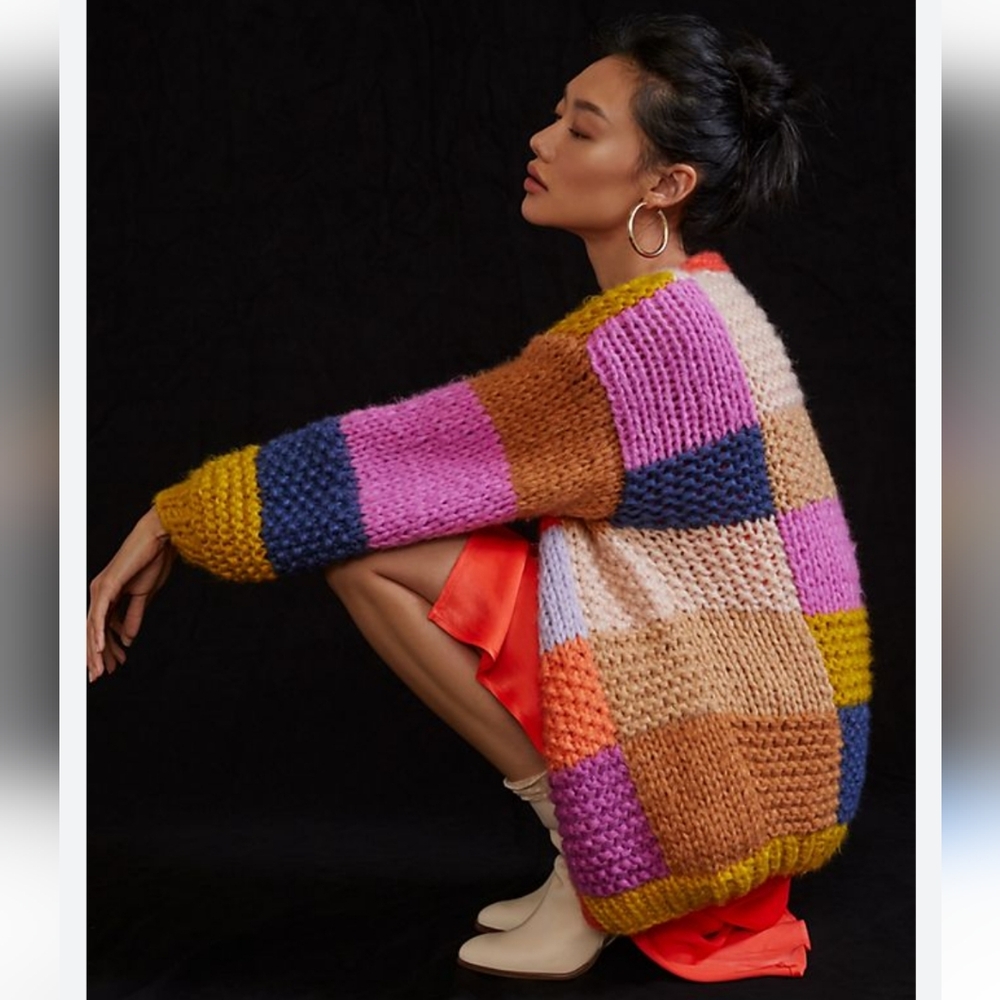 Frnch from Anthro colorful chunky crochet patchwork cardigan